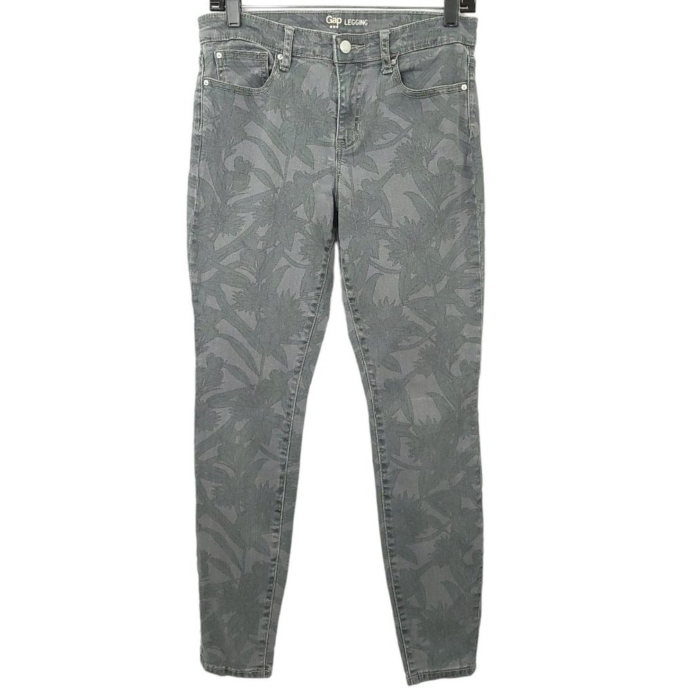 Gap Legging Gray Green Floral Size 6 / 28R Mid Rise Stretch Skinny Jeans